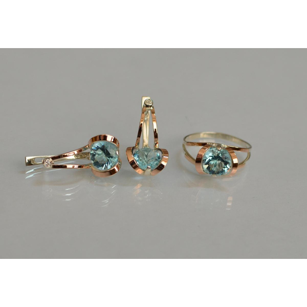 Серебряный комплект с пластинами из золота (010)