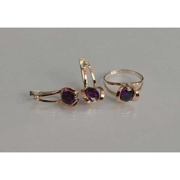 Серебряный комплект с пластинами из золота (010)