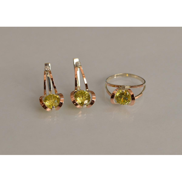 Серебряный комплект с пластинами из золота (010)