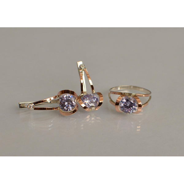 Серебряный комплект с пластинами из золота (010)