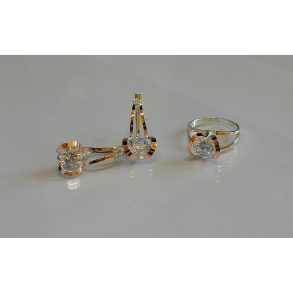 Серебряный комплект с пластинами из золота (010)