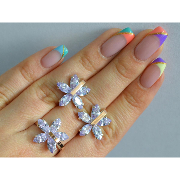 Серебряный гарнитур с золотыми вставками (011)