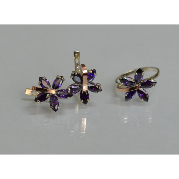 Серебряный гарнитур с золотыми вставками (011)