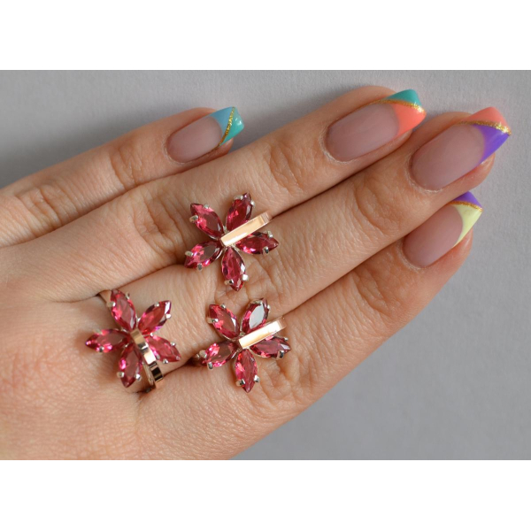 Серебряный гарнитур с золотыми вставками (011)