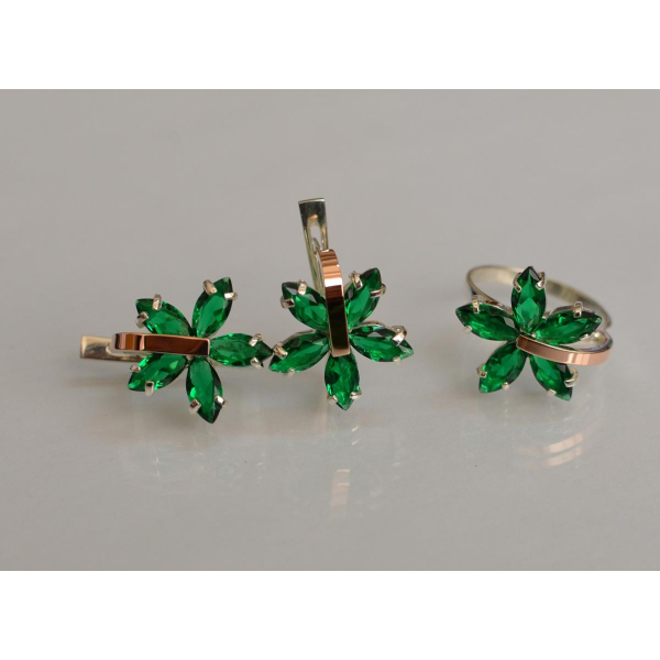 Серебряный гарнитур с золотыми вставками (011)