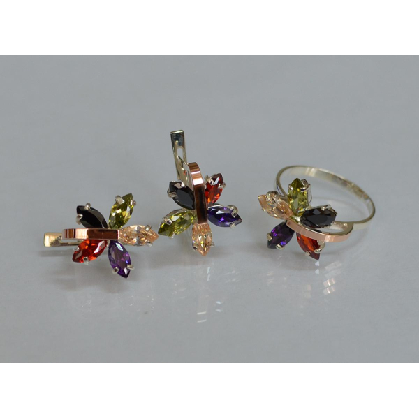 Серебряный гарнитур с золотыми вставками (011)