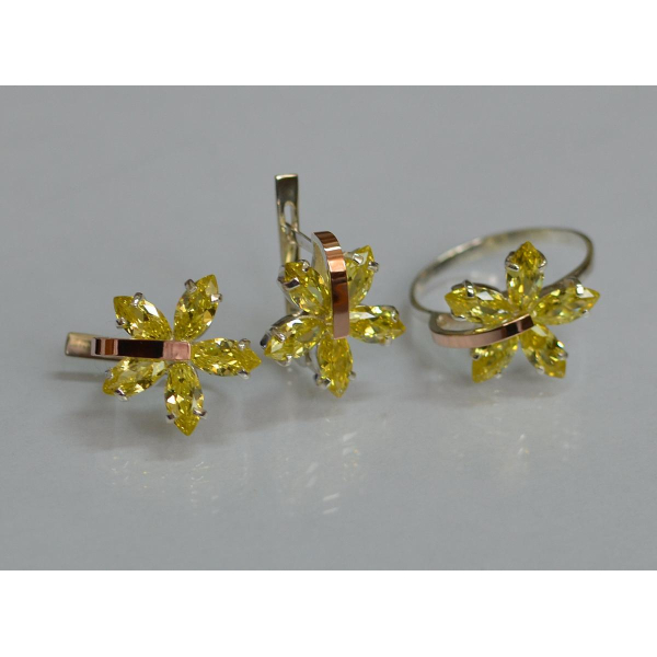 Серебряный гарнитур с золотыми вставками (011)