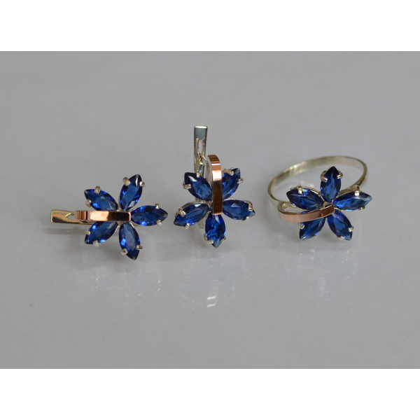 Серебряный гарнитур с золотыми вставками (011)