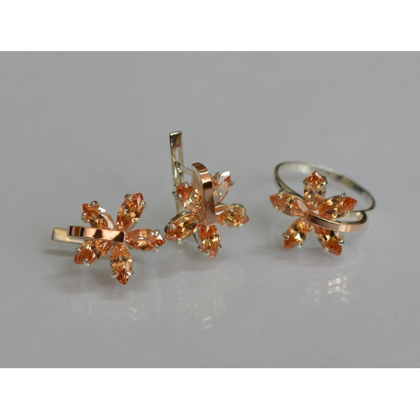 Серебряный гарнитур с золотыми вставками (011)