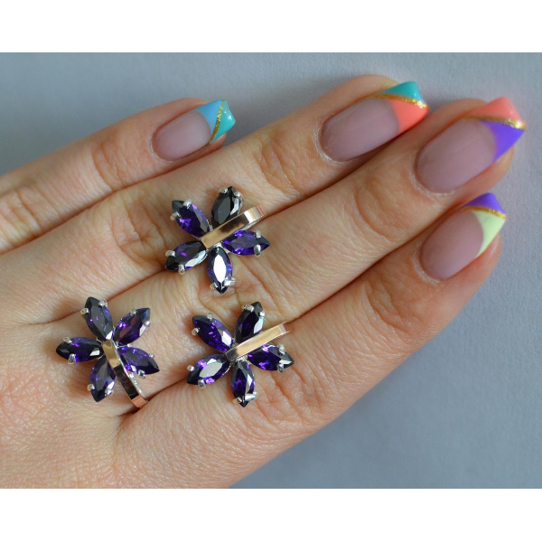 Серебряный гарнитур с золотыми вставками (011)