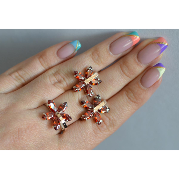 Серебряный гарнитур с золотыми вставками (011)