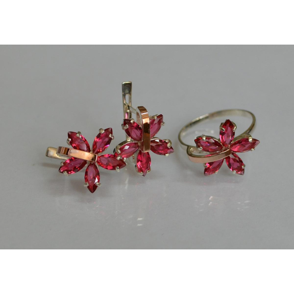 Серебряный гарнитур с золотыми вставками (011)