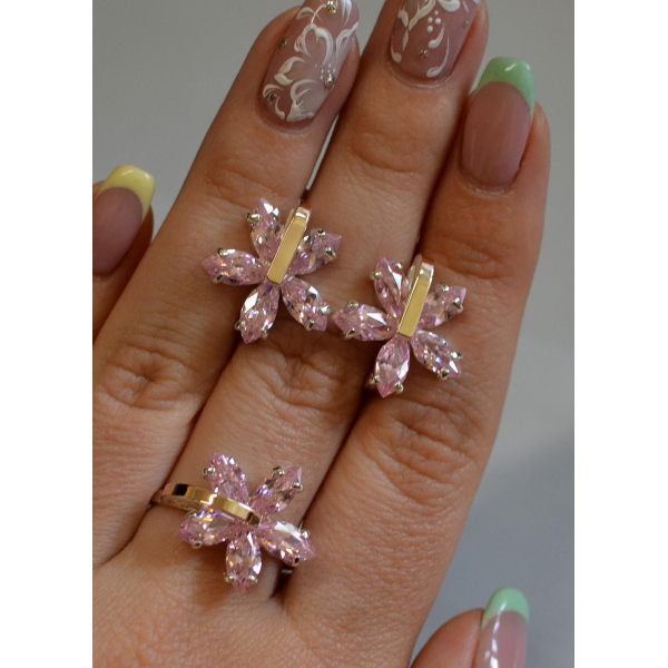 Серебряный гарнитур с золотыми вставками (011)