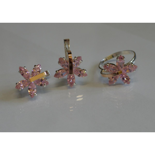 Серебряный гарнитур с золотыми вставками (011)