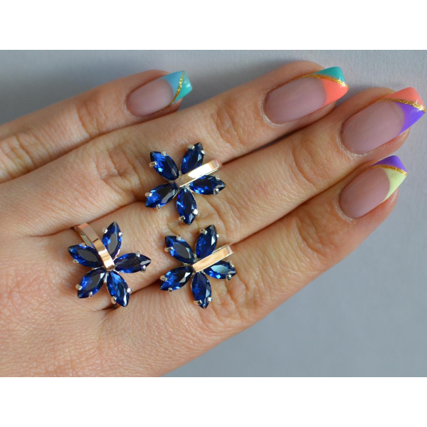 Серебряный гарнитур с золотыми вставками (011)