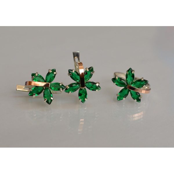 Серебряный гарнитур с золотыми вставками (011)