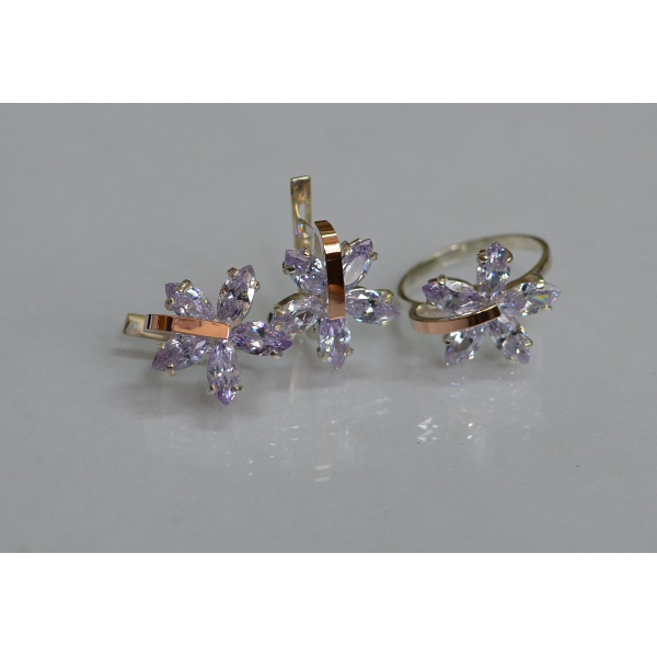 Серебряный гарнитур с золотыми вставками (011)