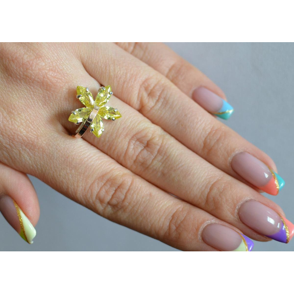 Серебряное кольцо с золотыми пластинами (011к)