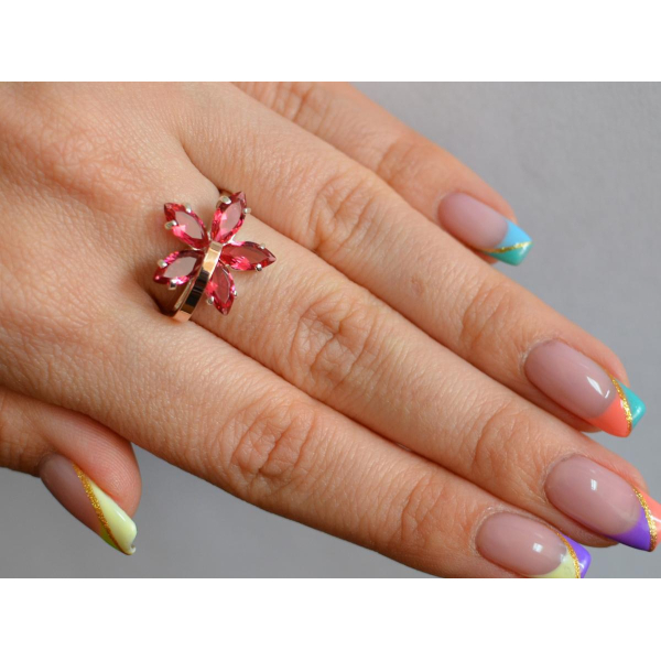 Серебряное кольцо с золотыми пластинами (011к)