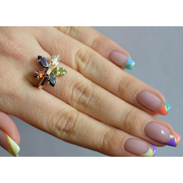 Серебряное кольцо с золотыми пластинами (011к)