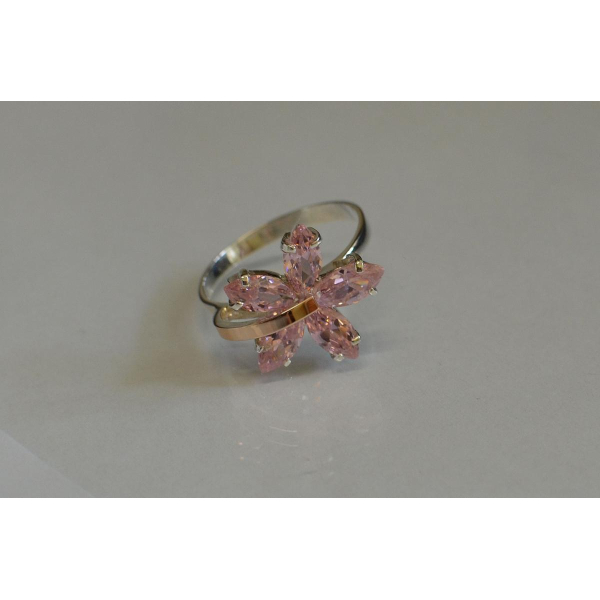 Серебряное кольцо с золотыми пластинами (011к)