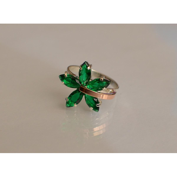 Серебряное кольцо с золотыми пластинами (011к)