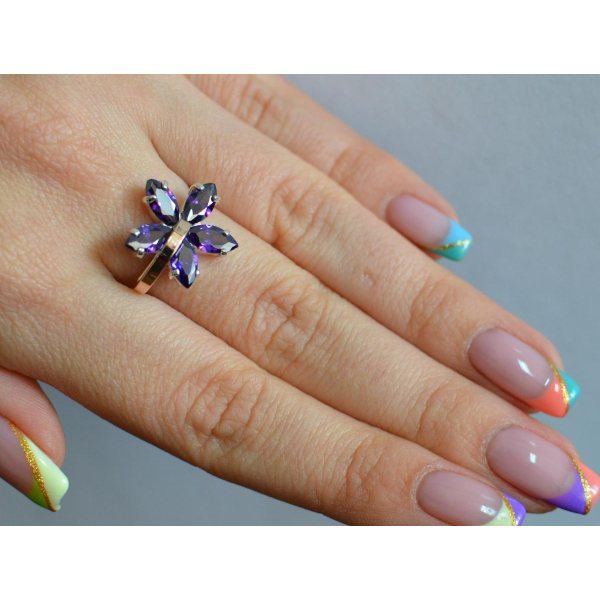 Серебряное кольцо с золотыми пластинами (011к)