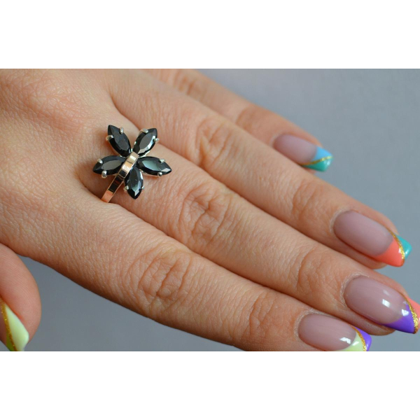 Серебряное кольцо с золотыми пластинами (011к)