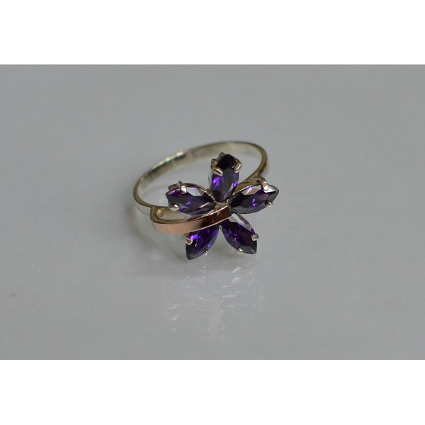 Серебряное кольцо с золотыми пластинами (011к)