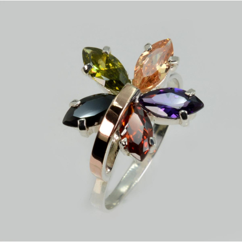 Серебряное кольцо с золотыми пластинами