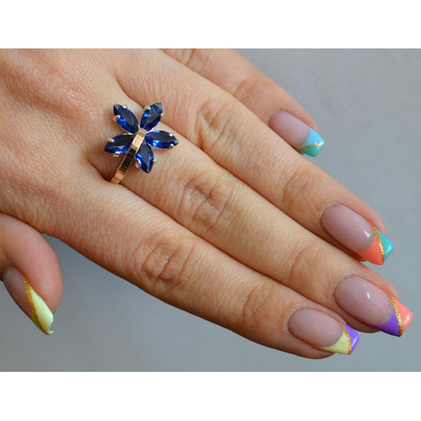 Серебряное кольцо с золотыми пластинами (011к)