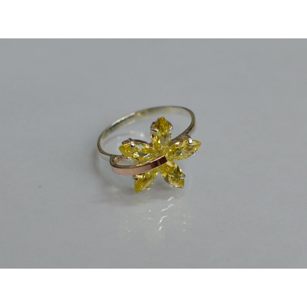 Серебряное кольцо с золотыми пластинами (011к)