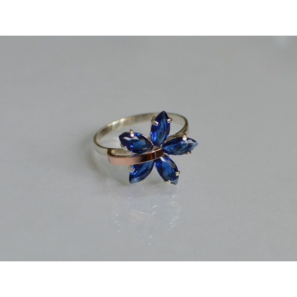 Серебряное кольцо с золотыми пластинами (011к)