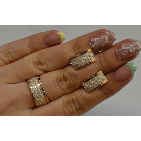 Серебряный гарнитур с золотыми напайками (014)