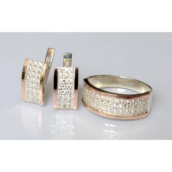 Серебряный гарнитур с золотыми напайками (014)