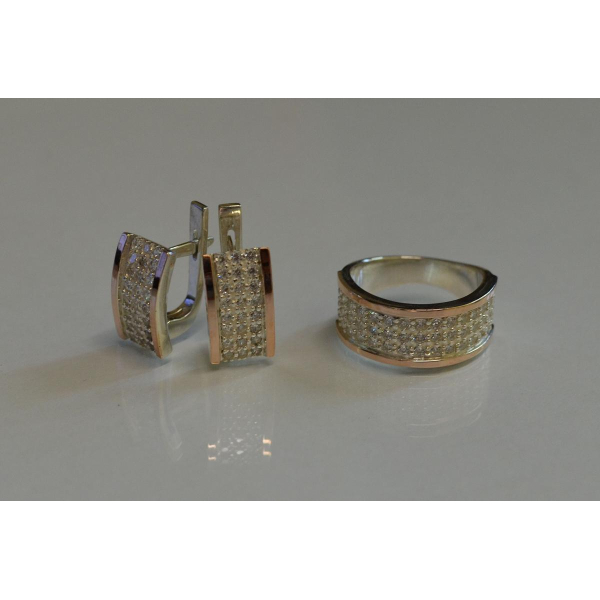 Серебряный гарнитур с золотыми напайками (014)