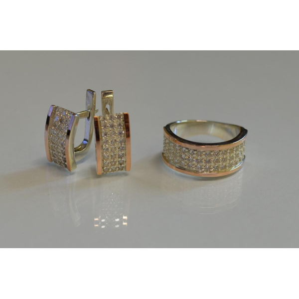 Серебряный гарнитур с золотыми напайками (014)