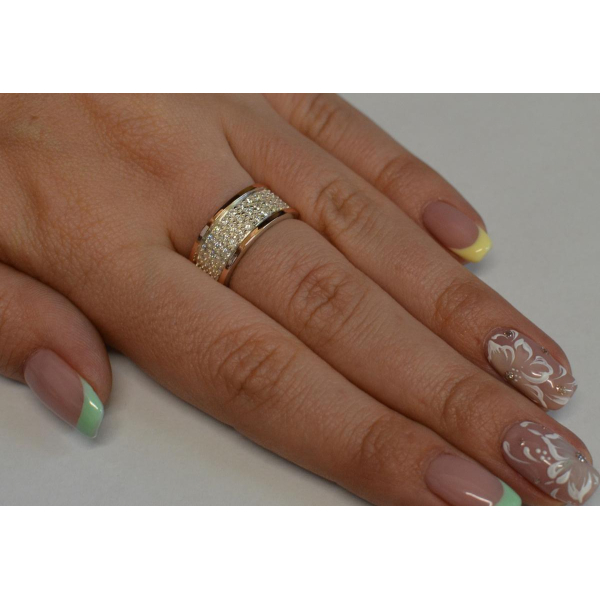 Серебряное кольцо с золотыми пластинами (014к)