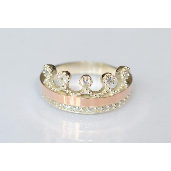 Срібна каблучка з напайками із золота (016к)