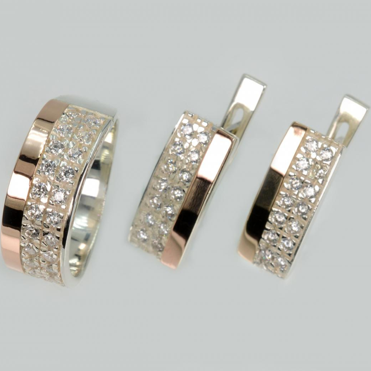 Серебряный комплект с накладками из золота (017)