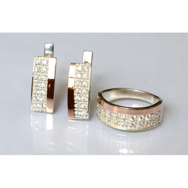 Серебряный комплект с накладками из золота (017)