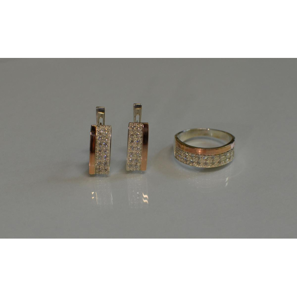 Серебряный комплект с накладками из золота (017)