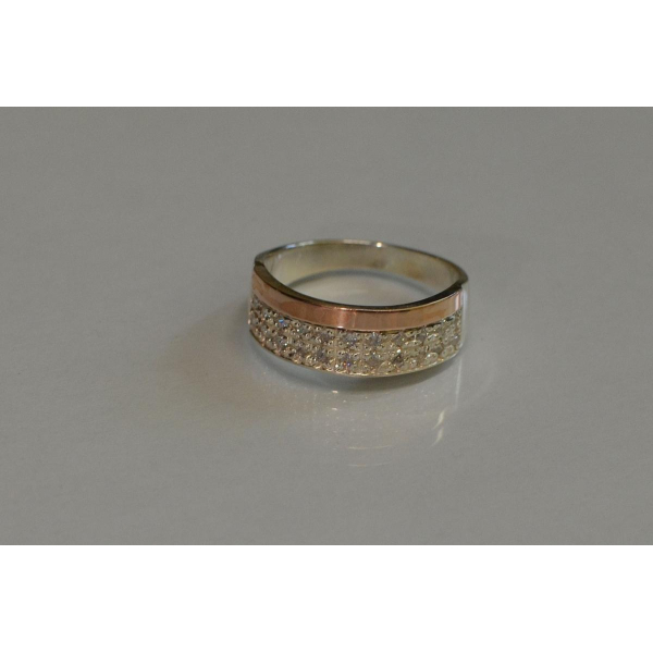 Серебряное кольцо с  напайками золота (017к)