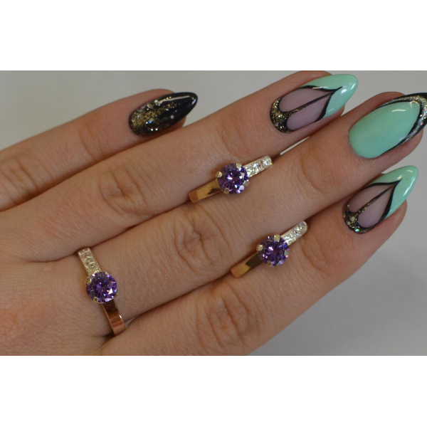 Серебряный комплект с золотыми пластинами (018)