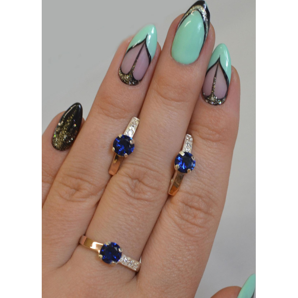 Серебряный комплект с золотыми пластинами (018)