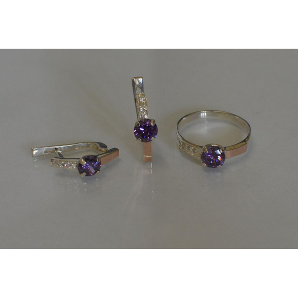 Серебряный комплект с золотыми пластинами (018)