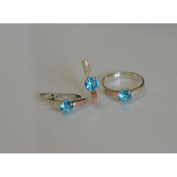 Серебряный комплект с золотыми пластинами (018)