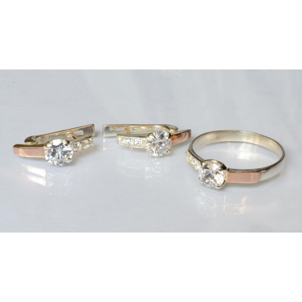 Серебряный комплект с золотыми пластинами (018)