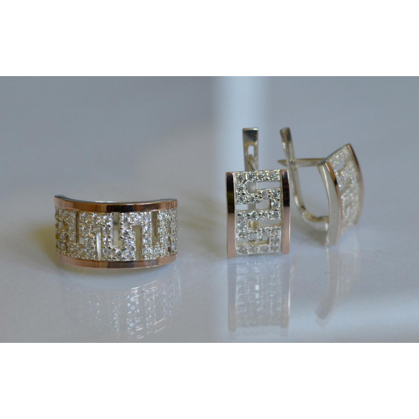 Серебряный набор с золотыми пластинами (020)