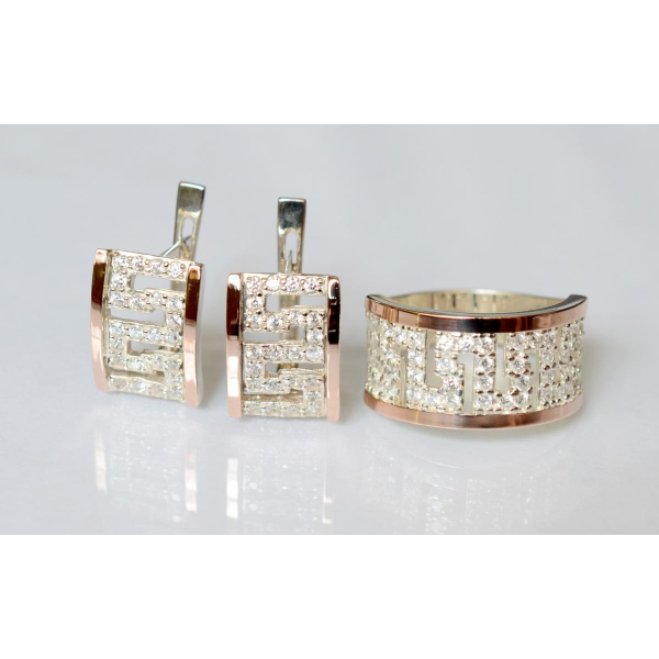 Серебряный набор с золотыми пластинами (020)